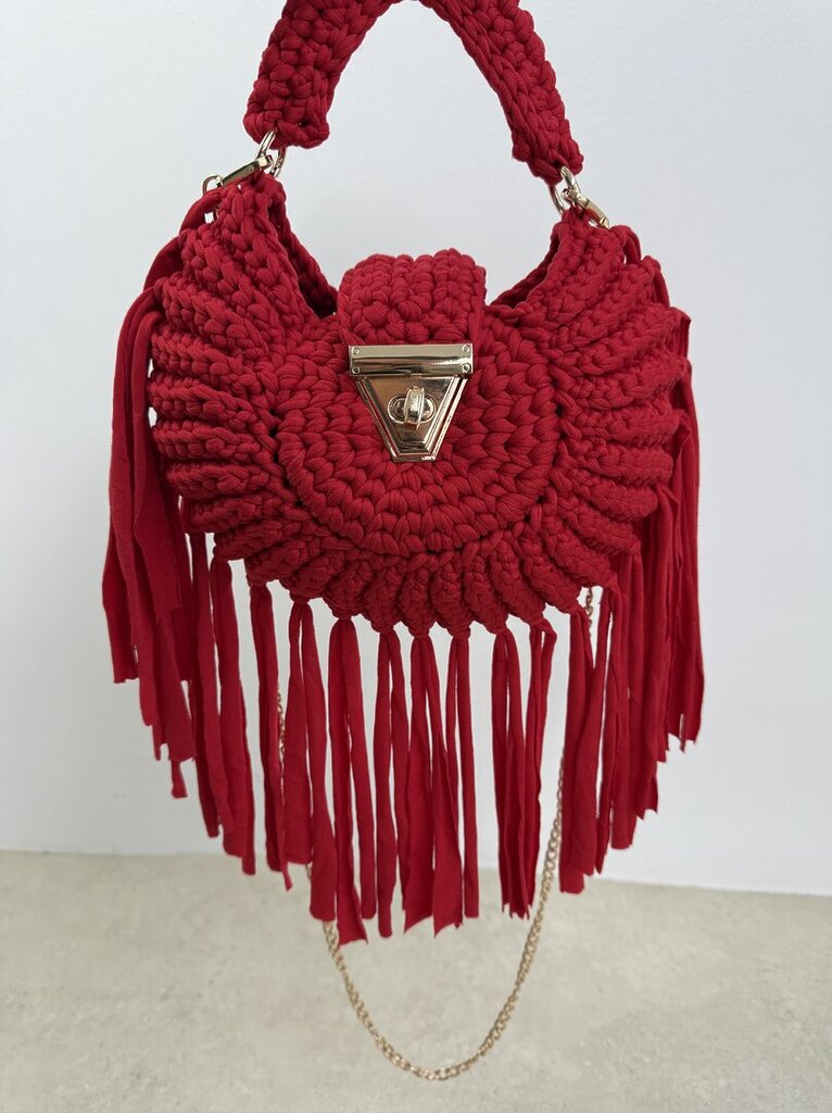 Bag CLOE crochet rotonda frange rosso 