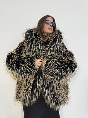 Giacca ecofur cappuccio bicolor