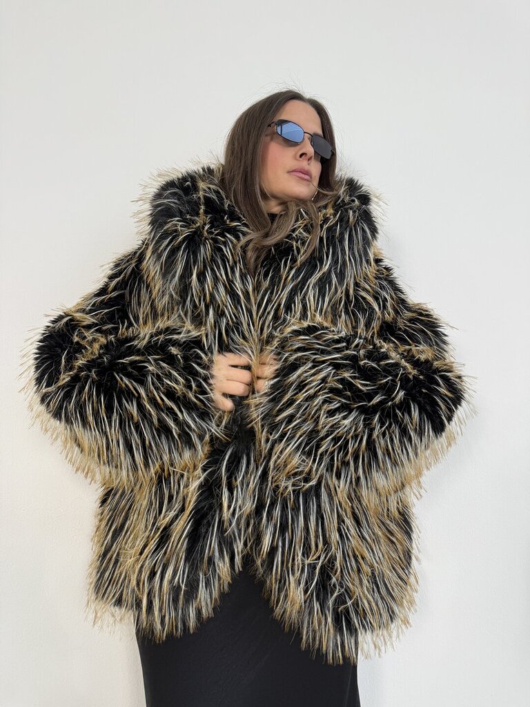 Giacca ecofur cappuccio bicolor 