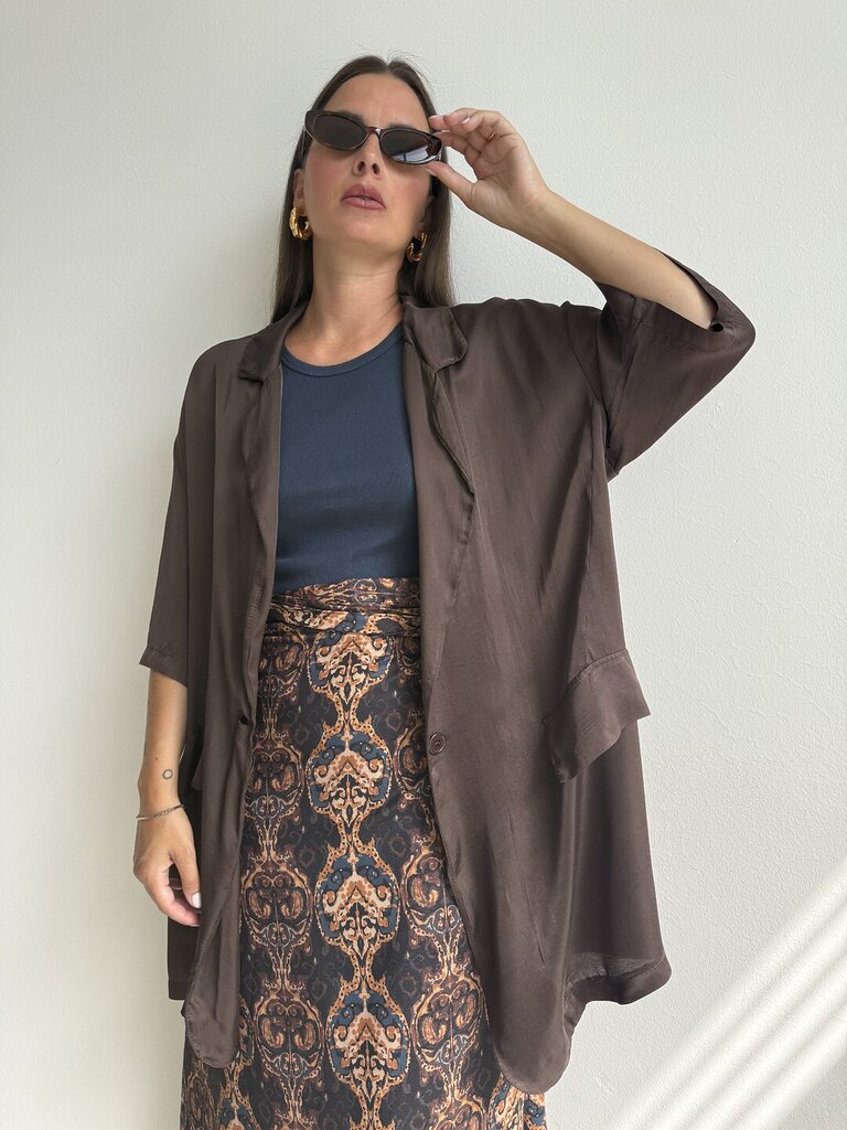 Giacca Enea long satin - Marrone 