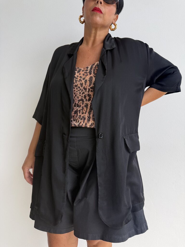 Giacca Enea long satin - Nero 