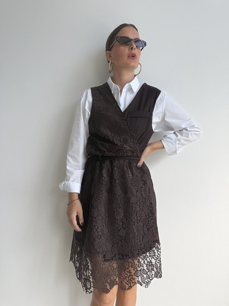 Gilet Asymmetric pizzo - cioccolato 