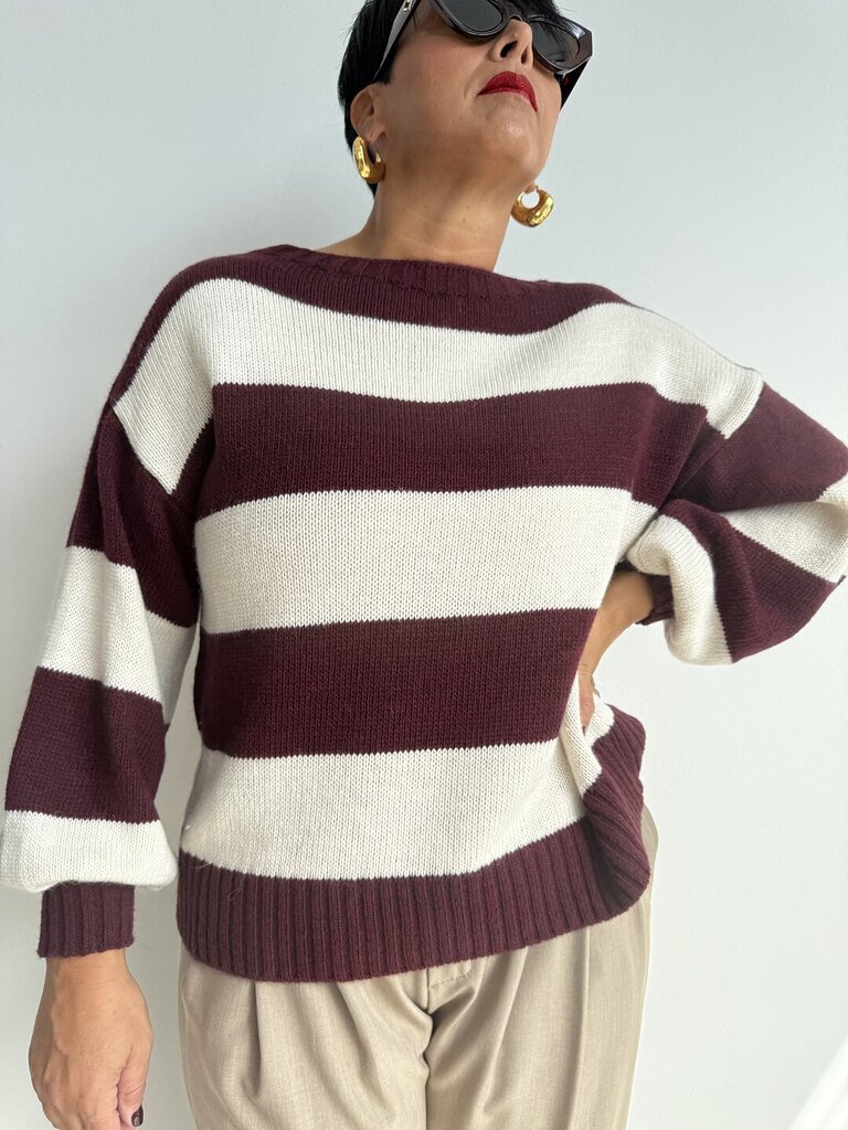 Pull rigone bicolore - Bordeaux 