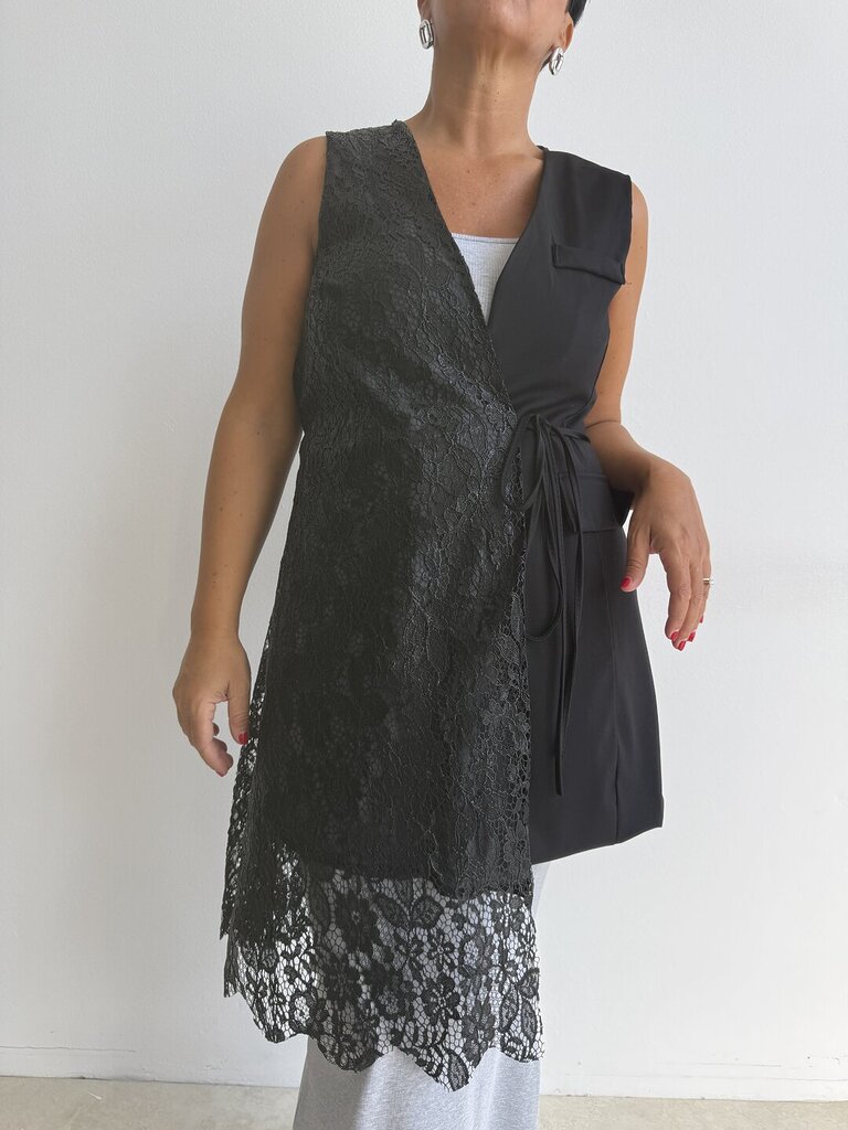 Gilet Asymmetric pizzo - Nero 