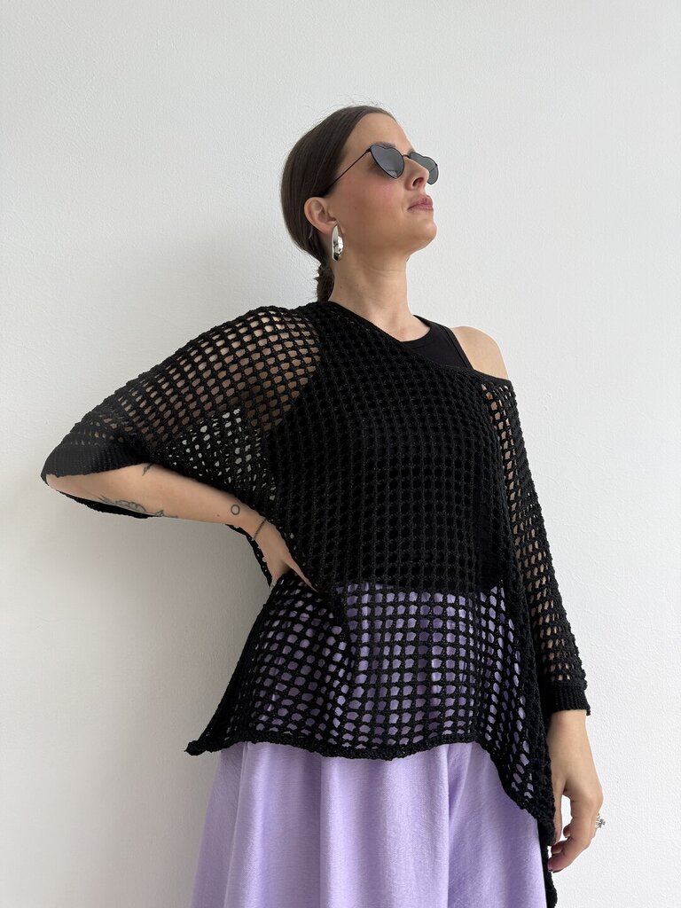 Blusa Lurex traforata - Nero 