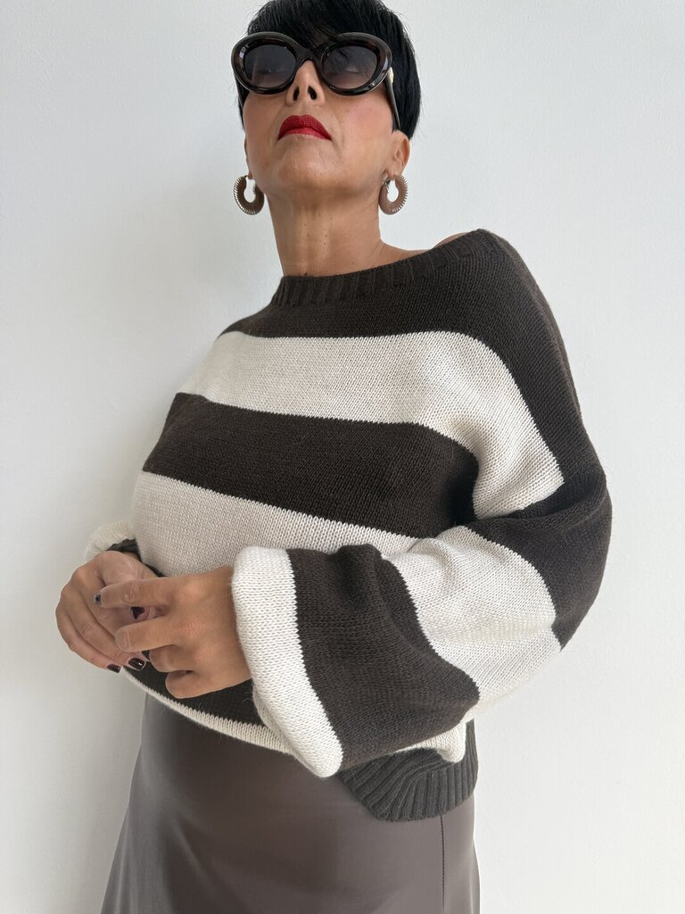 Pull rigone bicolore - cioccolato 