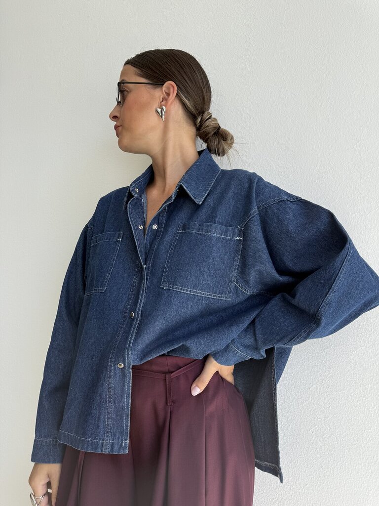 Camicia scatola denim spacchi - denim blu 