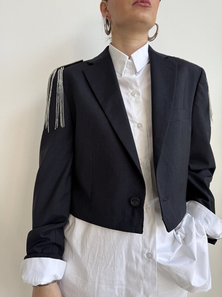 Blazer crop vintage navy patch luce spalla 