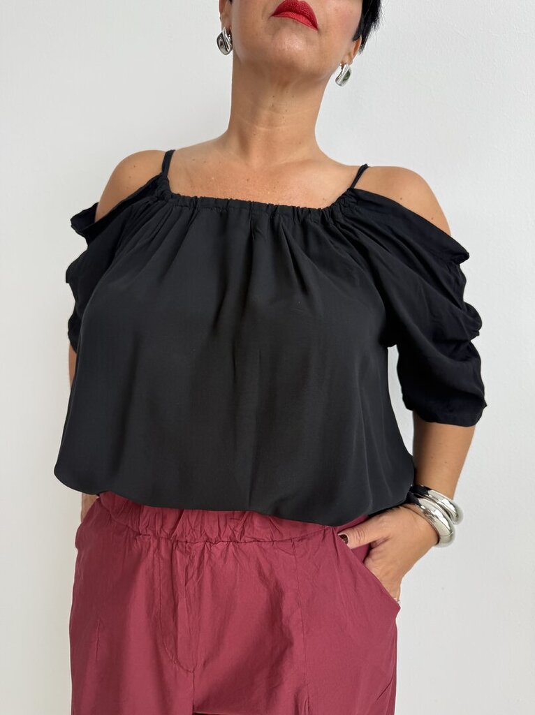 Blusa manica a spalla scoperta - Nero 