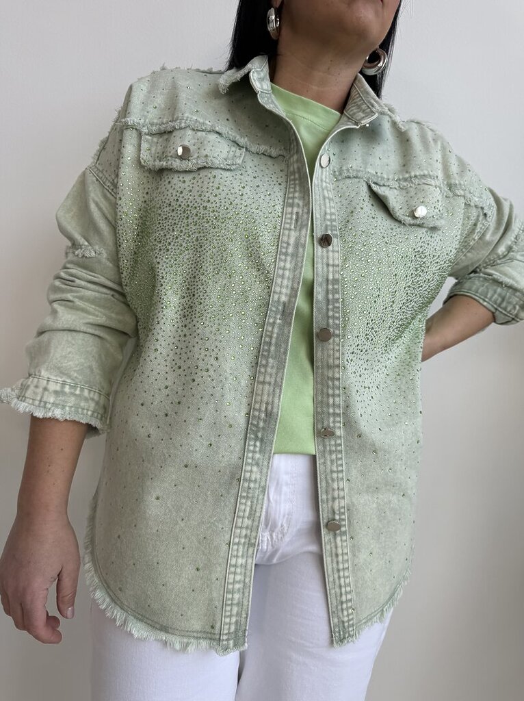 Giacca camicia denim strass - Verde 