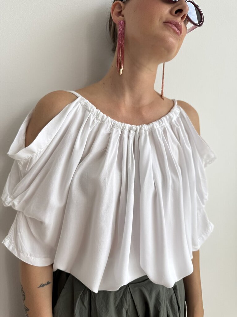 Blusa manica a spalla scoperta - Bianco 