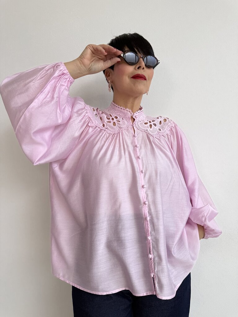 Camicia Sangallo scollo - Rosa 