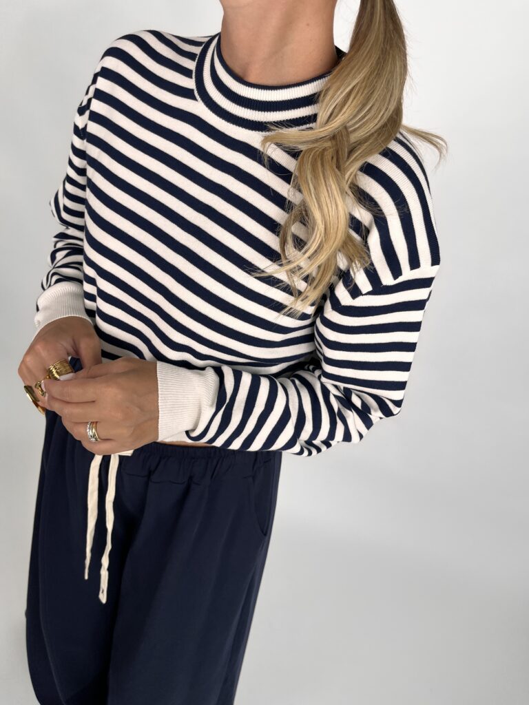 Pull crop over righe - Blu 