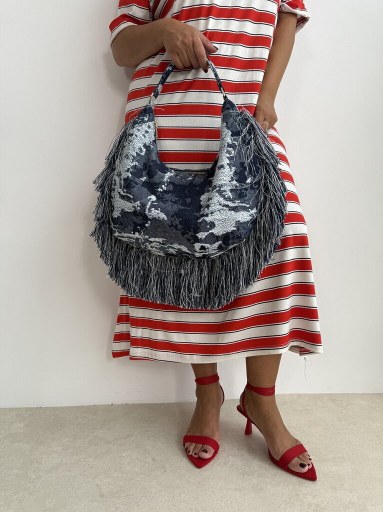 Bag MEZZALUNA denim frange 