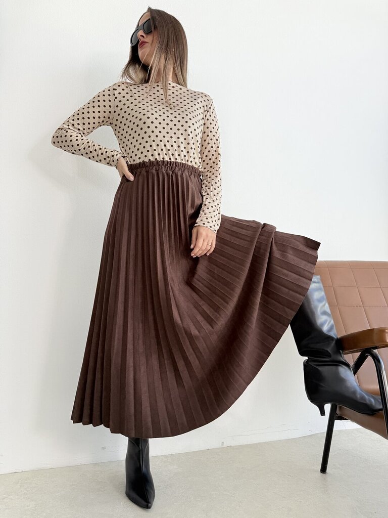 Gonna suede fisarmonica - Marrone 