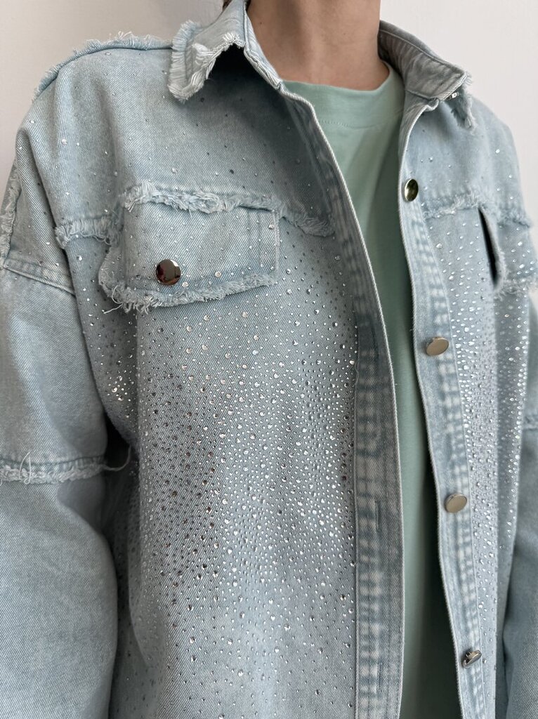 Giacca camicia denim strass - Celeste 