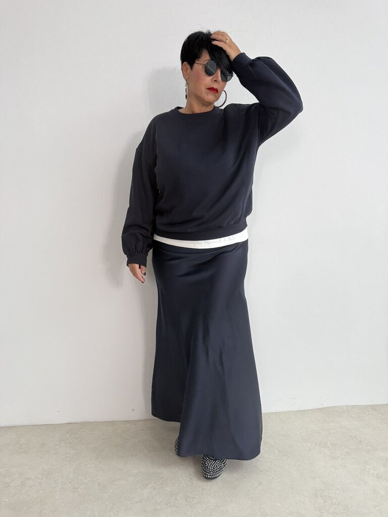 Gonna lunga campana satin - Blu 