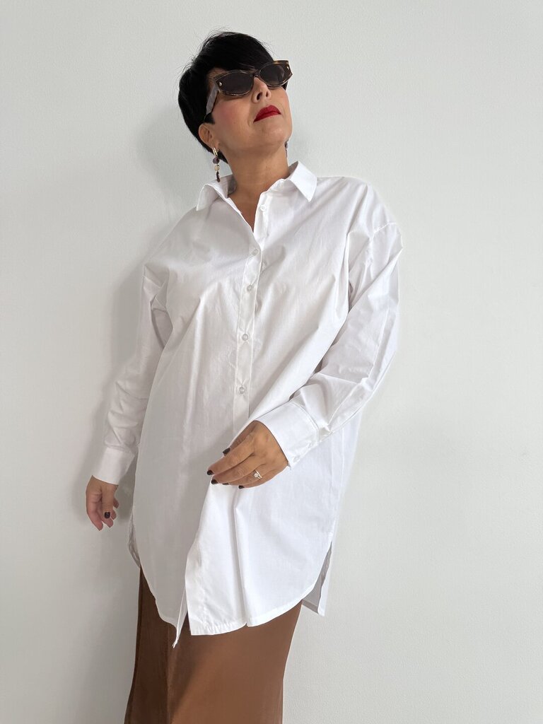 Camicia basic fit long bianco 