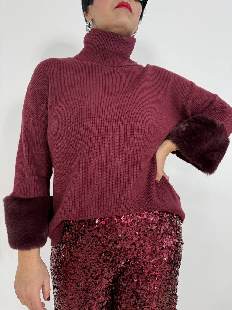 Pull manicotto fur - Bordeaux 