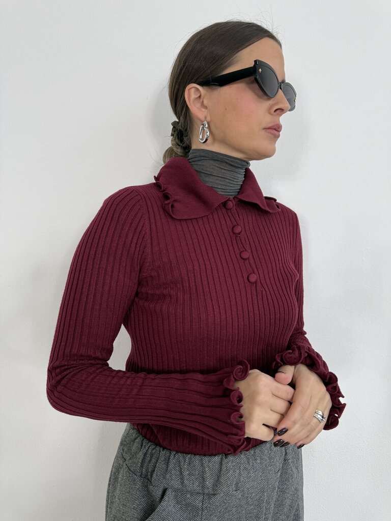 Maglia rouches colletto manica - Bordeaux 