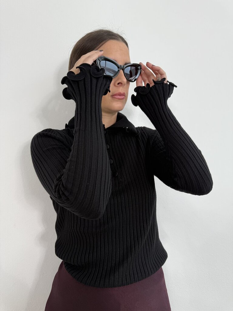 Maglia rouches colletto manica - Nero 