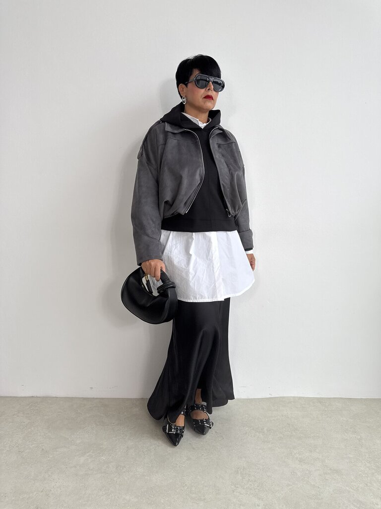 Gonna lunga campana satin - Nero 