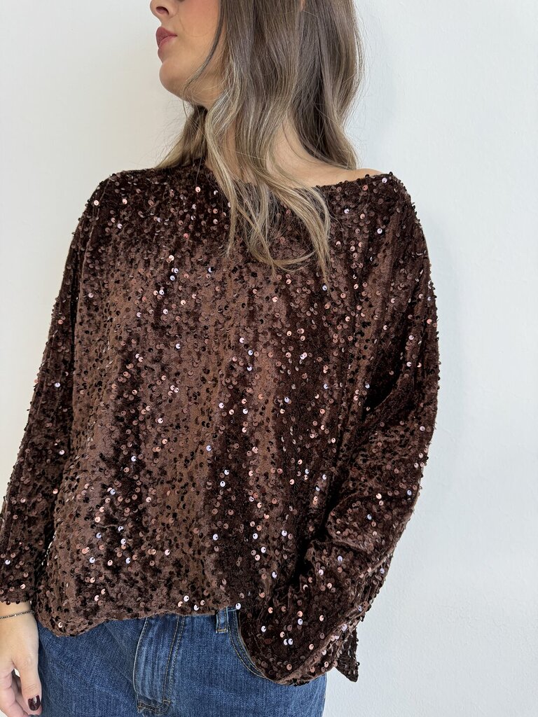 Blusa Glam paillettes - Marrone 