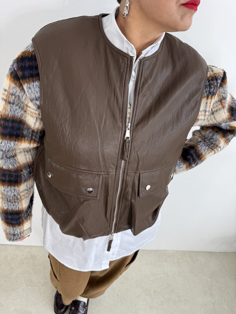 Gilet ecopelle bomber - Marrone 