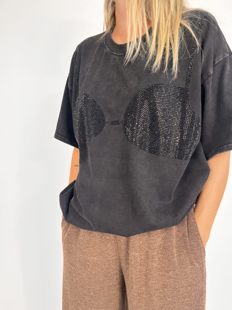 Maxi tshirt seno strass - Nero 