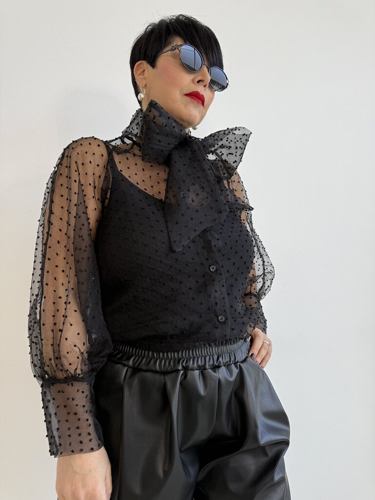 Camicia fiocco pois - Nero 