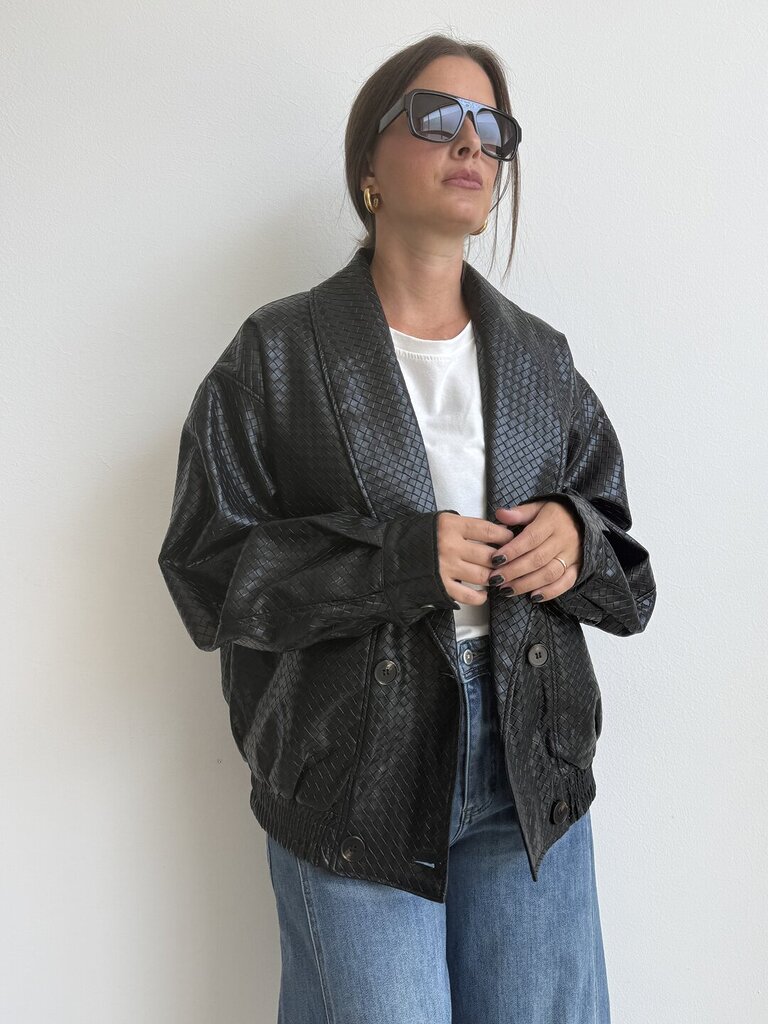 Bomber intreccio ecopelle - Nero 