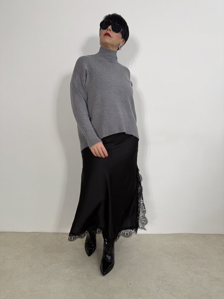 Gonna Lisa satin pizzo - Nero 