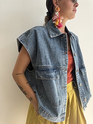 Gilet 2 tasche denim stone