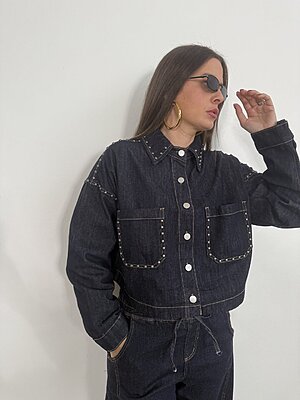 Camicia crop bulloni dark denim