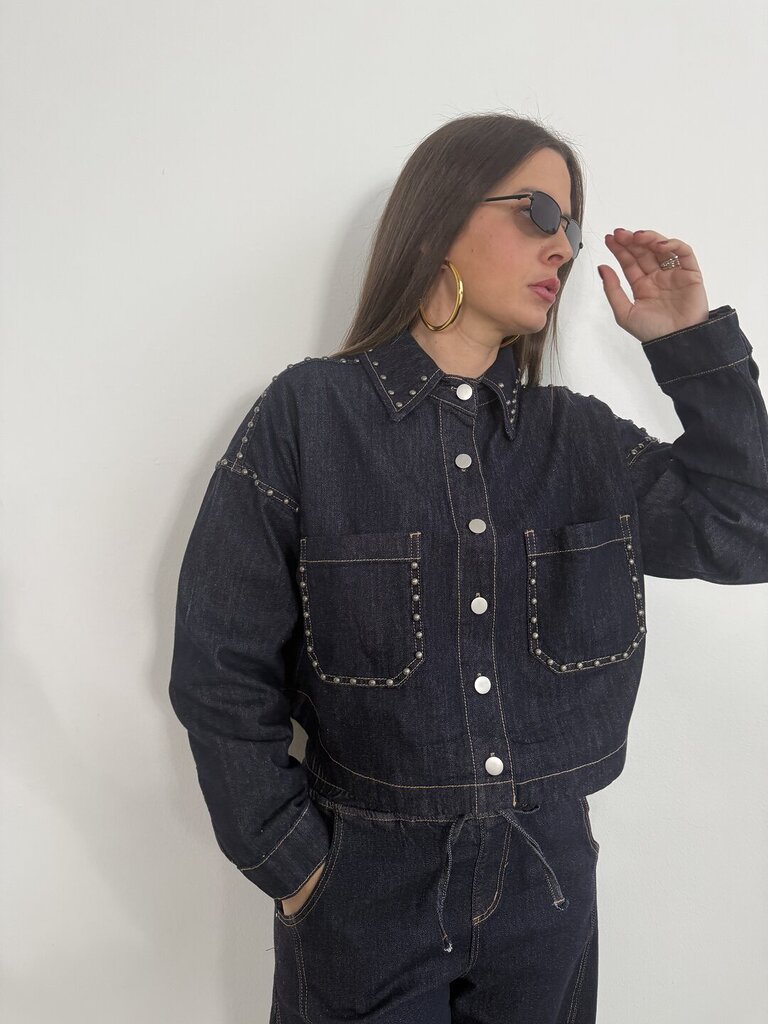 Camicia crop bulloni dark denim 