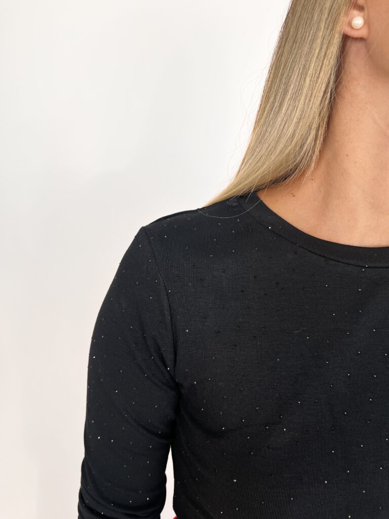 Tshirt stretch basic strass - Nero 