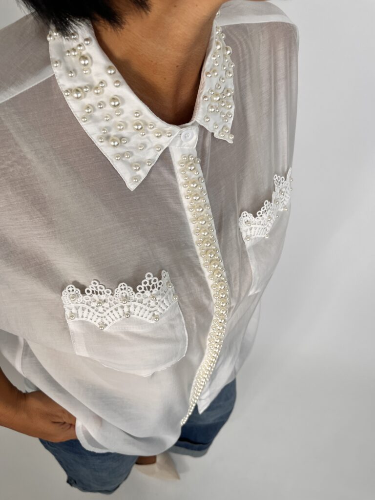 Camicia organza perline - Bianco 