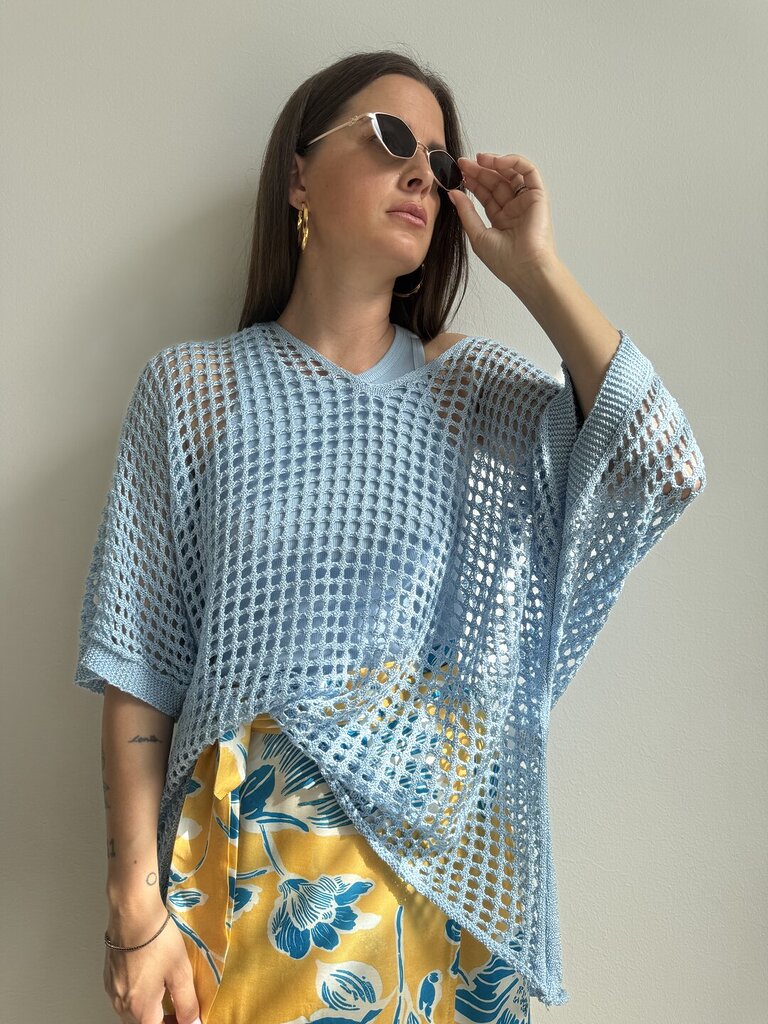 Blusa Lurex traforat - Celeste 