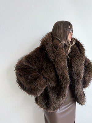 Giacca ecofur cappuccio brown