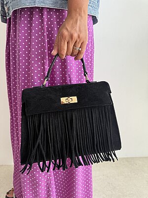 Bag frangette suede nero