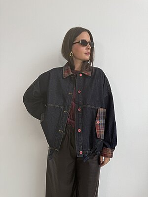 Giacca denim tartan