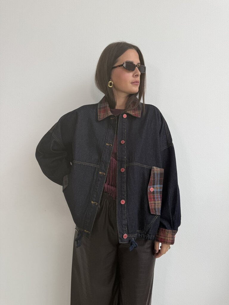 Giacca denim tartan 