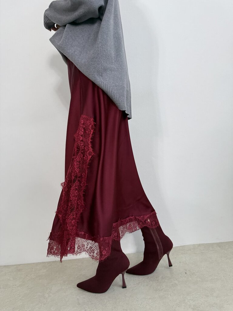 Gonna Lisa satin pizzo - Bordeaux 