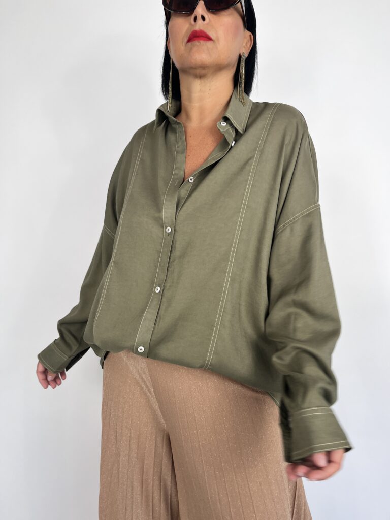 Camicia cuciture contrasto - verde militare 