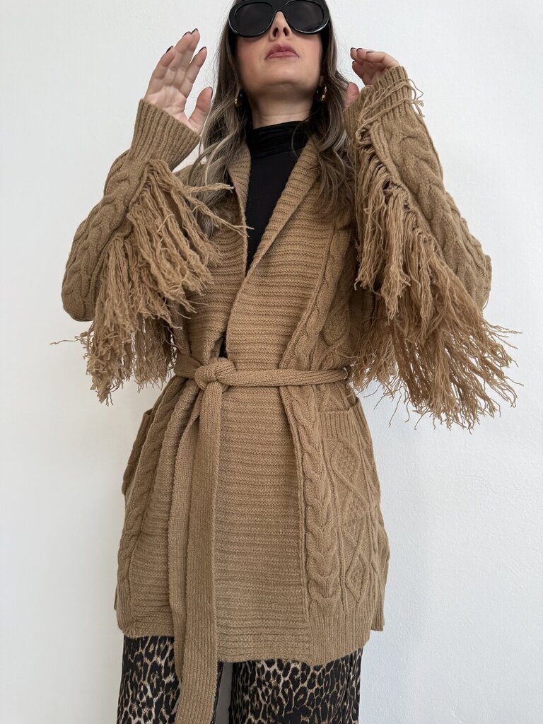 Cardigan Treccia Frange - cammello 