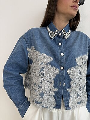 Camicia Jeans colletto gemme
