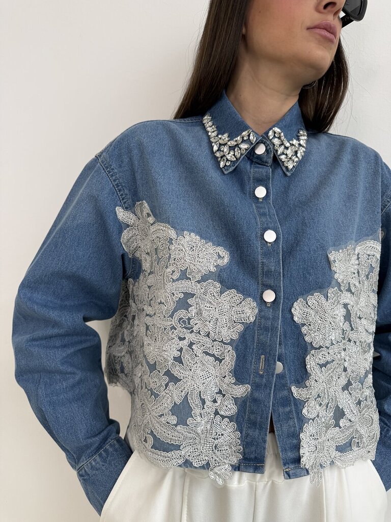 Camicia Jeans colletto gemme 