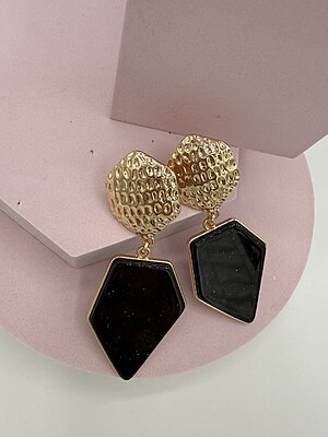 Orecchino clip pendente STONE BLACK GOLD