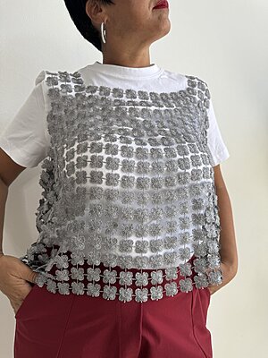 Top traforato quadrifoglio lurex