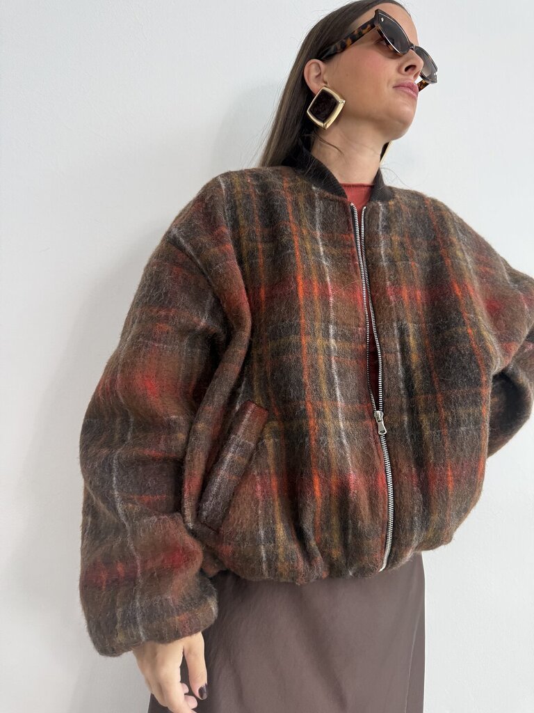 Bomber tartan lana cotta 